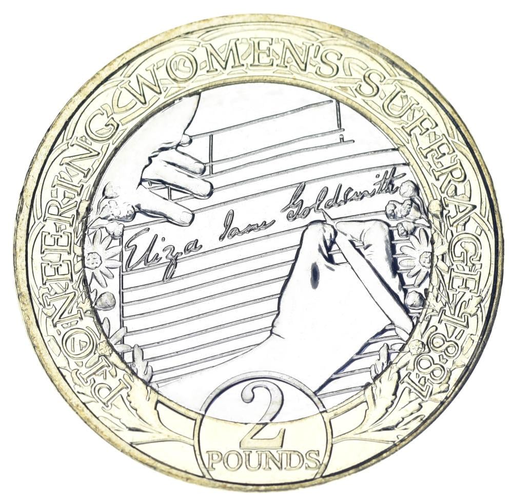 Коллекционная монета Остров Мэн 2 фунта 2021 биметалл UNC Eliza Jane Goldsmith Избирательное право женщин (М24989)