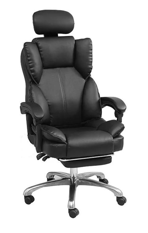 Офисное кресло с подставкой для ног Fregat Grand до 150 кг с регулируемым подголовником Черный (FG-FGB)