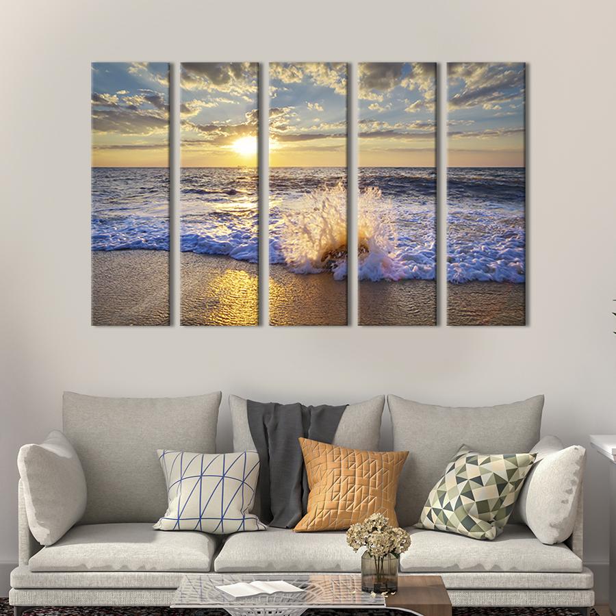 Картина модульная из 5 частей Утреннее солнце и морская волна 132x80 см (422-51)