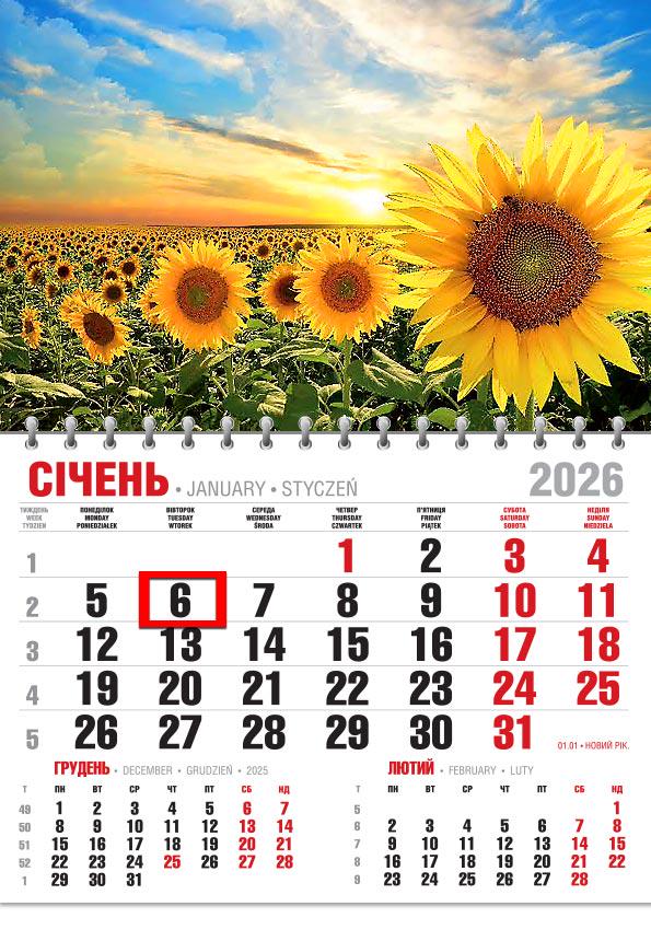 Календар на 2026 р. Офісний економ Соняхи