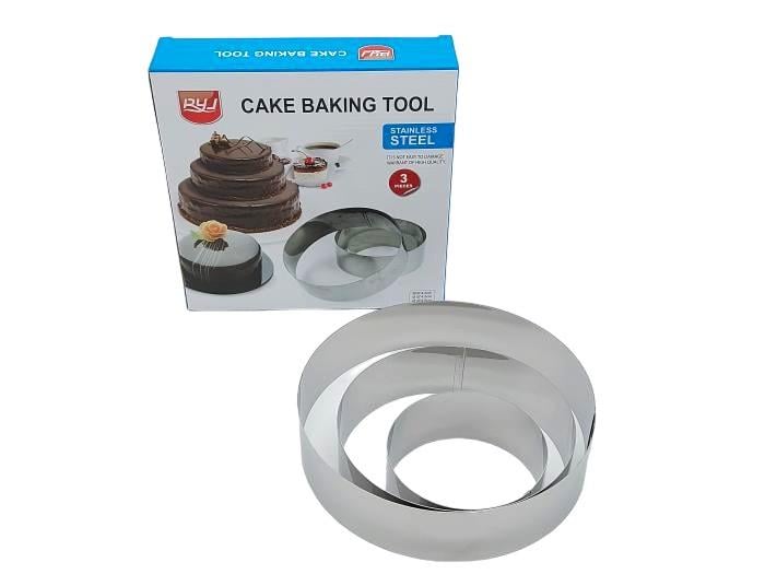 Металлическая кондитерская форма для выпечки и сборки тортов в наборе 3 шт. Кольцо D 20/15/10 cm H 4,5 cm 18280