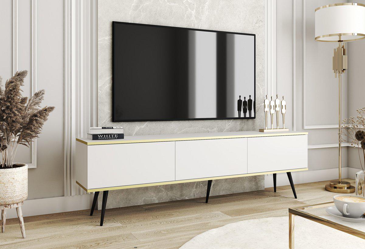 Тумба под телевизор Perfect Home Oro RTV175 3-дверная с черными ножками Белый (PFH-091336)