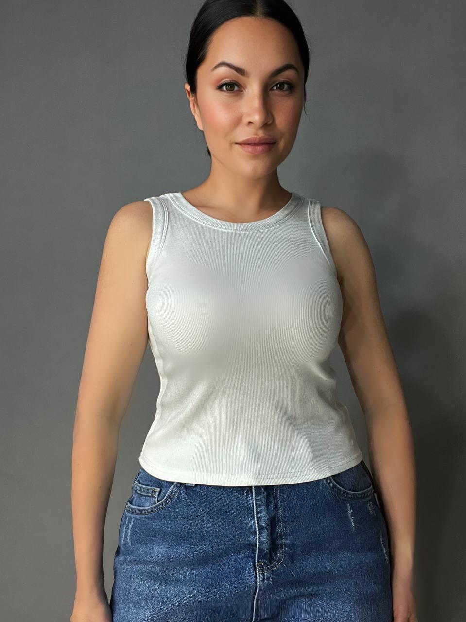 Майка женская A-N 332 базовая рубчик накат краска OS Белый (1970)