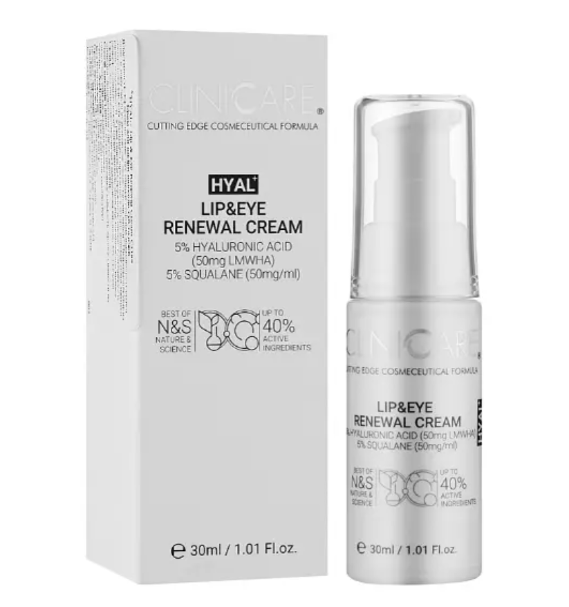 Крем возобновляемый для губ и кожи вокруг глаз ClinicCare с гиалуроновой кислотой/скваланом и растительными экстрактами 30 мл (C1189)