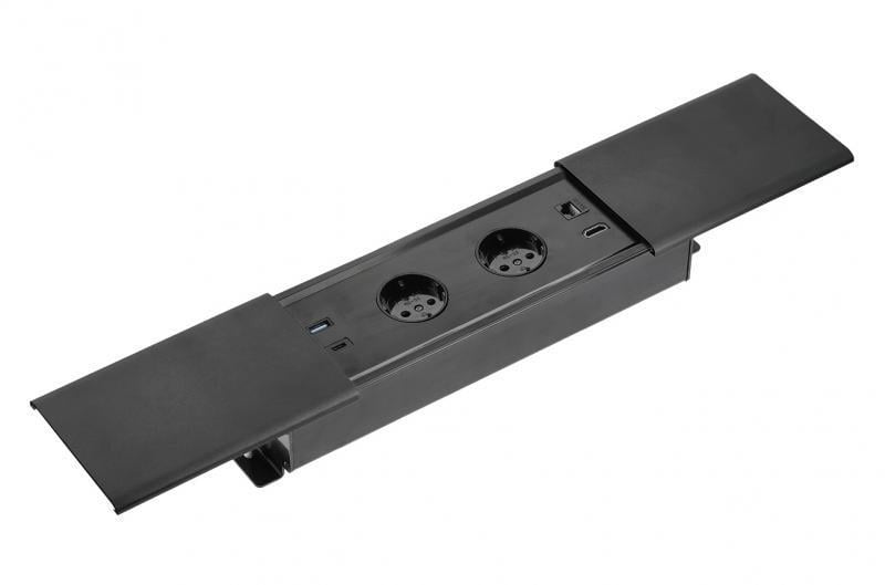 Удлинитель настольный встроенный GTV Prestino горизонтальная 2 вилки USB А+С HDMI RJ45 Черный (011226)