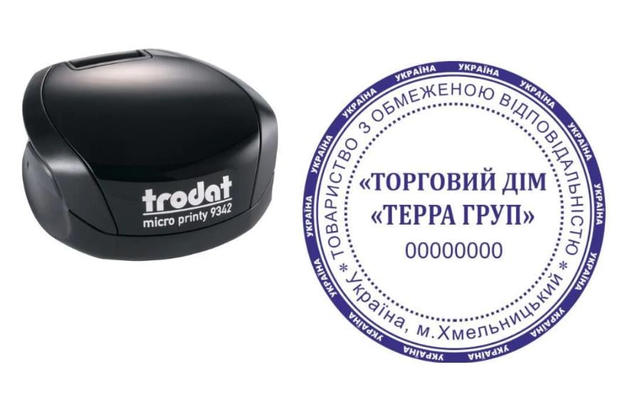 Печатка ТОВ на кишеньковому оснащенні Trodat Micro Printy 9342 d 42 мм Чорний (ТОВ23/9342/B)