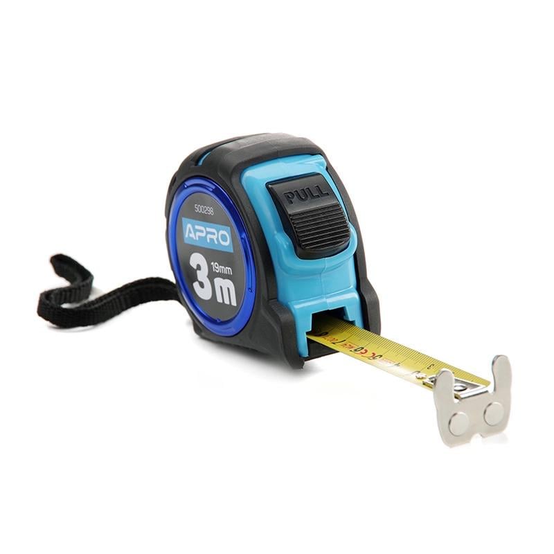 Рулетка магнітна обрезинена автостоп Apro подвійний зачіп 3 м х 19 мм (500298)