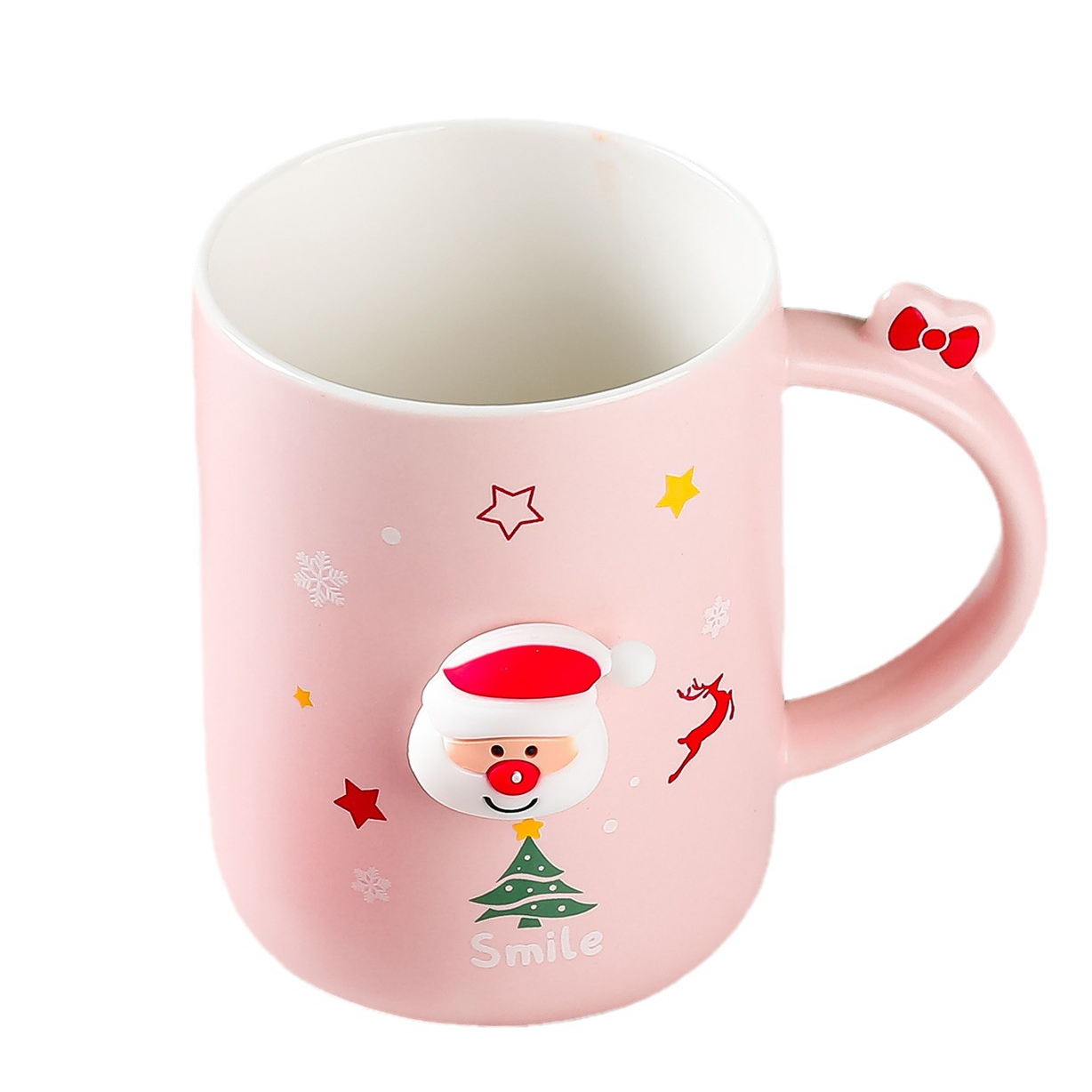 Чашка новогодняя с крышкой и ложкой Санта керамика 360 мл Розовый - фото 5