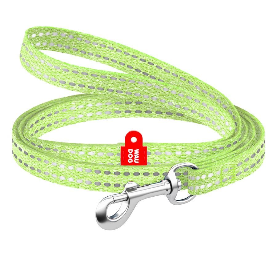 Поводок для кошек и мелких пород собак из восстановленного хлопка Waudog Re-cotton светоотражающий XS 10 мм 200 см Салатовый - фото 1 Поводок для кошек и мелких пород собак из восстановленного хлопка Waudog Re-cotton светоотражающий XS 10 мм 200 см Салатовый - фото 1