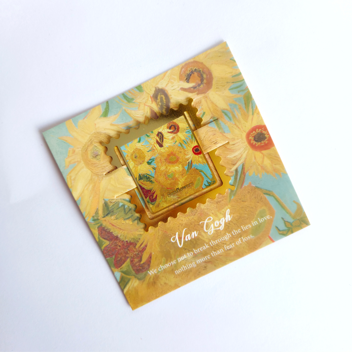 Закладка для книг у вигляді поштової марки з картиною Соняшники Ван Гог металева (367) Закладка для книг у вигляді поштової марки з картиною Соняшники Ван Гог металева (367)