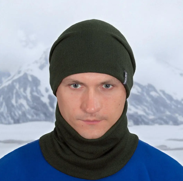 Комплект мужской шапка/снуд One Size на флисе Хаки (29548416) - фото 5 Комплект мужской шапка/снуд One Size на флисе Хаки (29548416) - фото 5