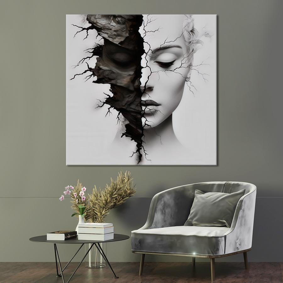 Картина на холсте Женщина с закрытыми рукой глазами на тёмном фоне 80x80 см (4VP_L) - фото 2