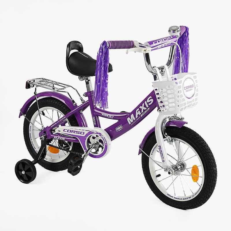 Велосипед дитячий Corso Maxis ручне гальмо дзвіночок зібраний на 75% 14" Violet (161770)