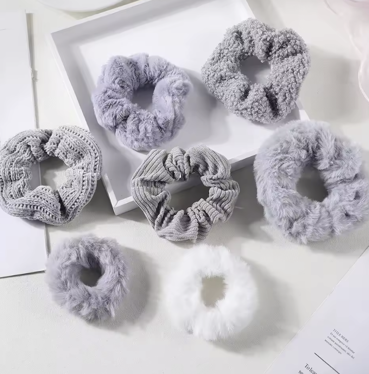 Набор резинок для волос плюшевые и тканевые плиссированные 7 шт. Серый (29468552)