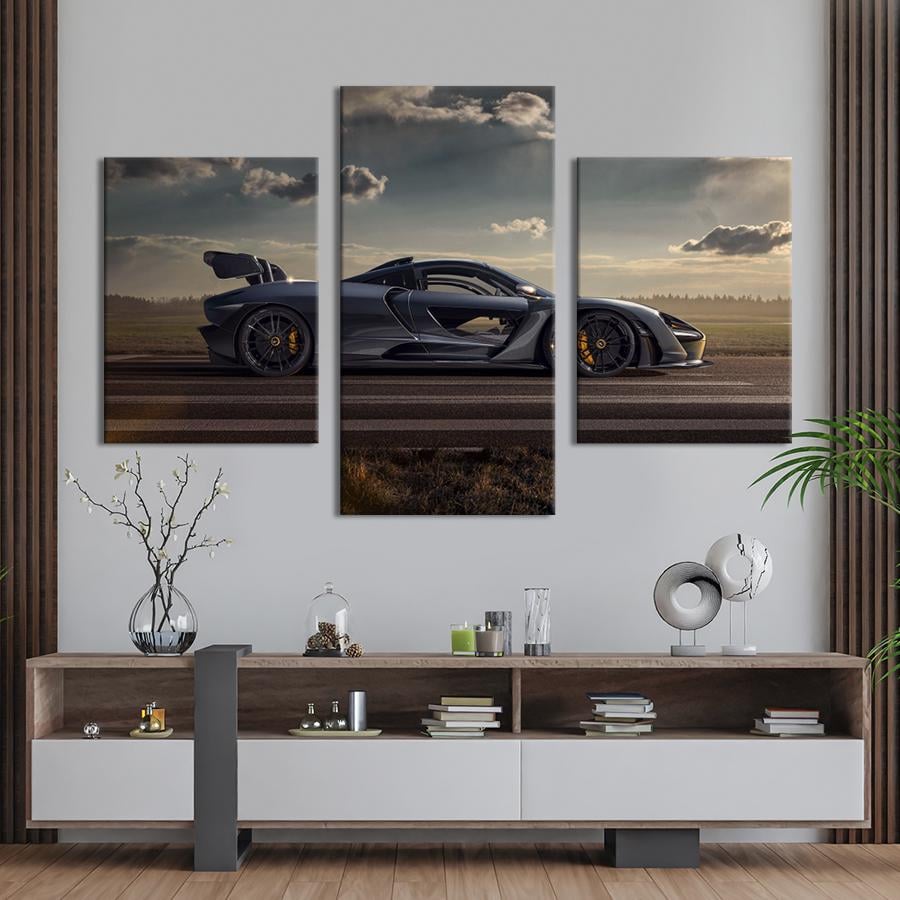 Картина на холсте триптих Суперкар McLaren Senna цвета метталик 96x60 см (1363-32)