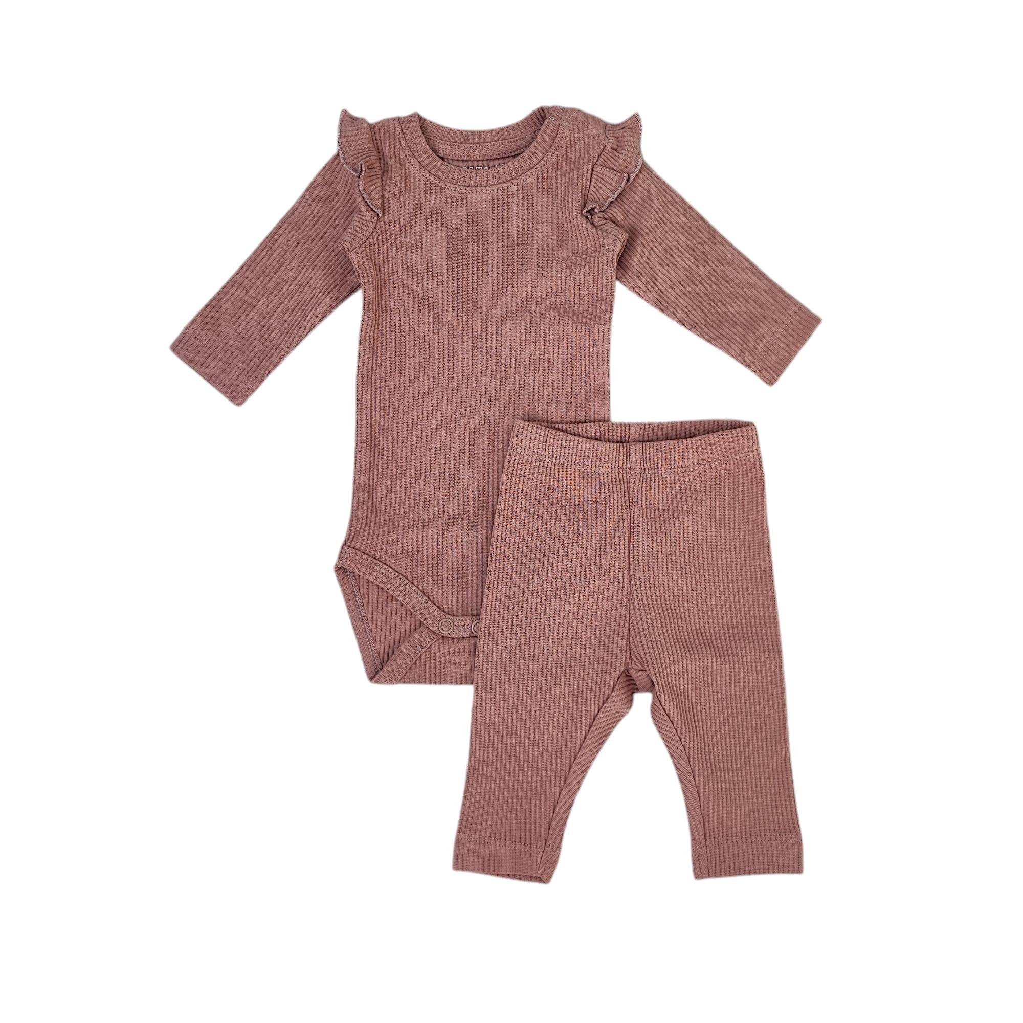 Дитячий комплект для новонароджених Name It боді та штанці для дівчинки 56 см Пудровий (25030901)