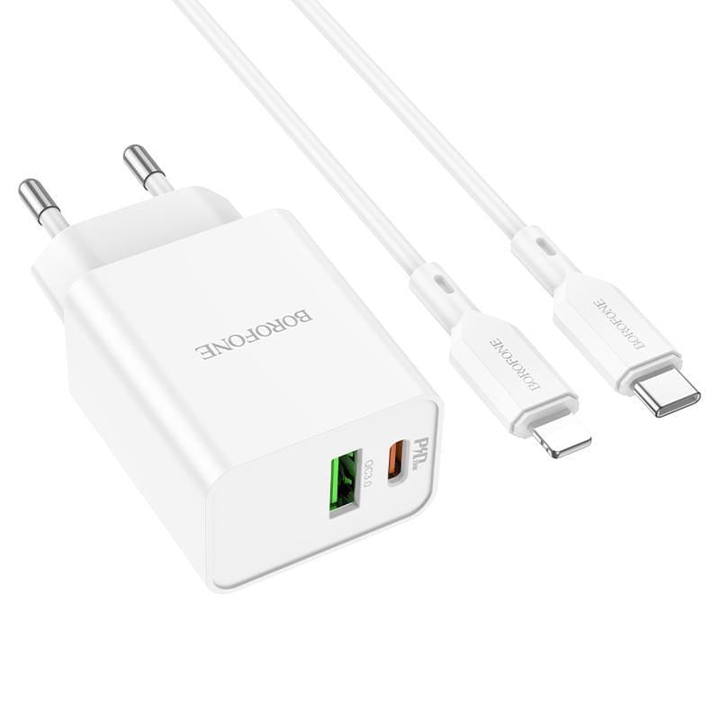 Устройство зарядное Borofone BA69A QC3.0 3A 20W USB/Type C кабель Lightning White (36735) - фото 4