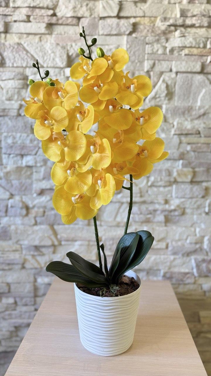 Орхідея штучна ПЛАСТМАКС латексна на дві гілки Жовтий (O28) - фото 2