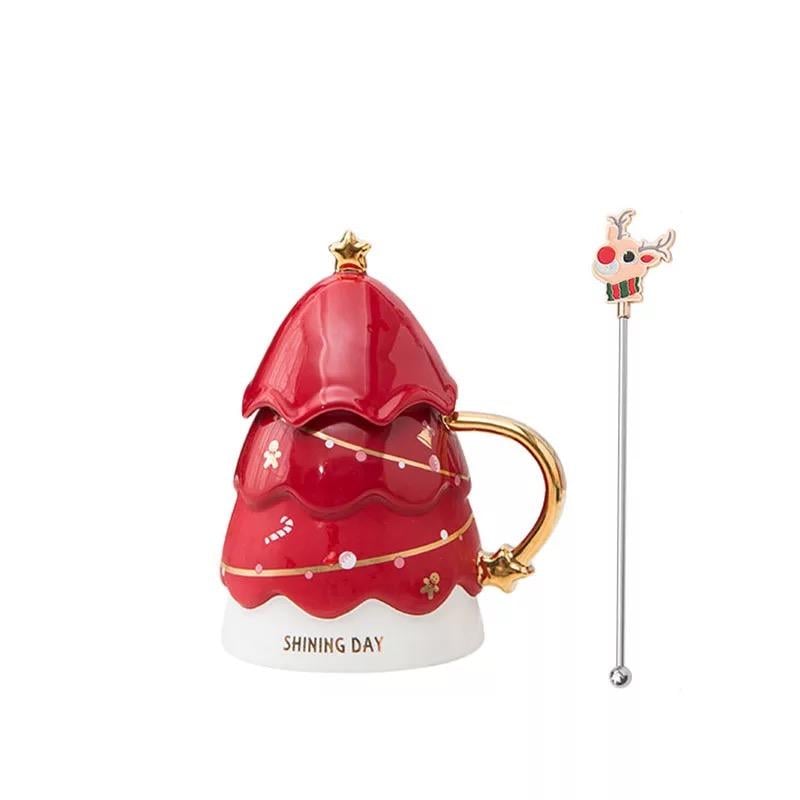 Чашка Christmas с крышкой и ложкой 450 мл Красный (21012655)