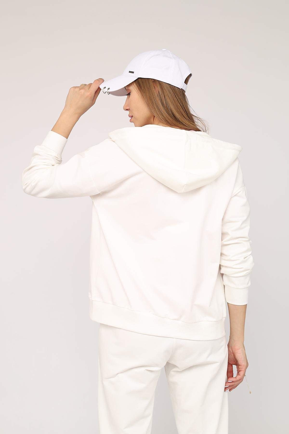 Толстовка на молнии женская р. 42 Молочный (SKT001035585) - фото 4