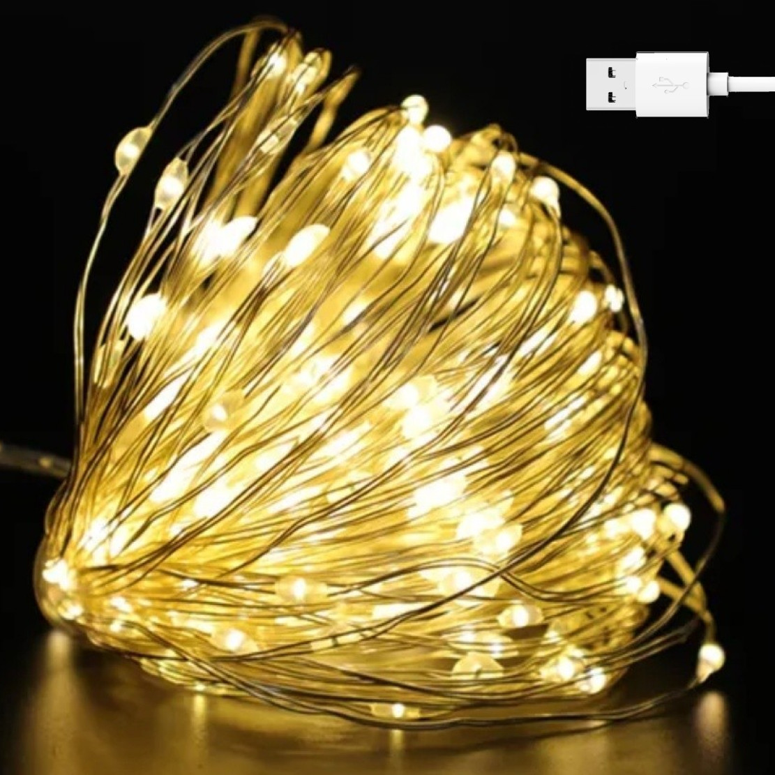 Гирлянда нить Роса от USB 8 режимов 500 LED IP44 50 м Теплий білий - фото 1