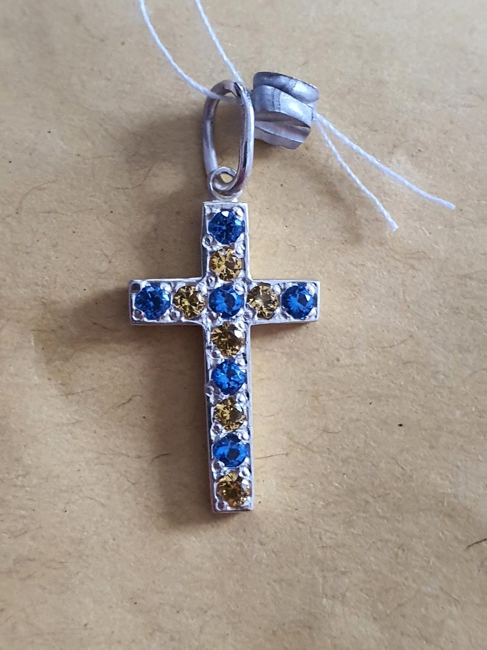 Срібний хрестик 925 проба з жовто блакитними камінчиками без покриття (2680433099) - фото 4 Срібний хрестик 925 проба з жовто блакитними камінчиками без покриття (2680433099) - фото 4