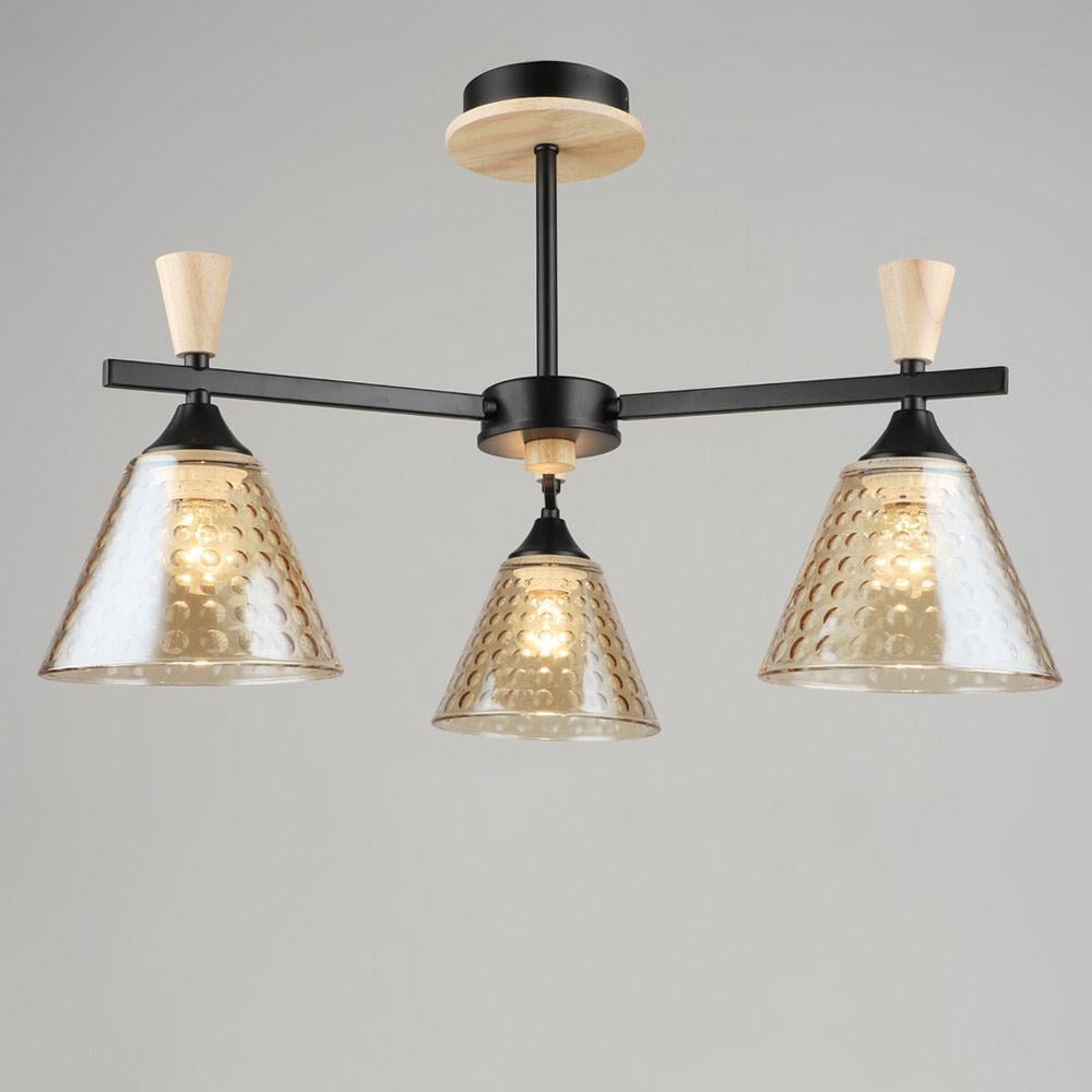 Люстра потолочная Light House SRS-19505/3 BK+WOOD Черный/Бежевый/Янтарный