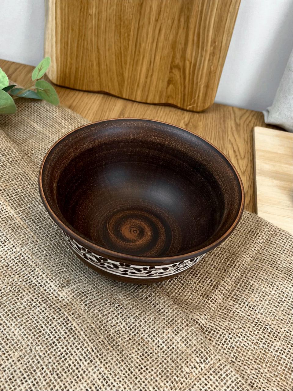 Миска высокая керамическая глиняная резная ангоб 1 л (3001-13)