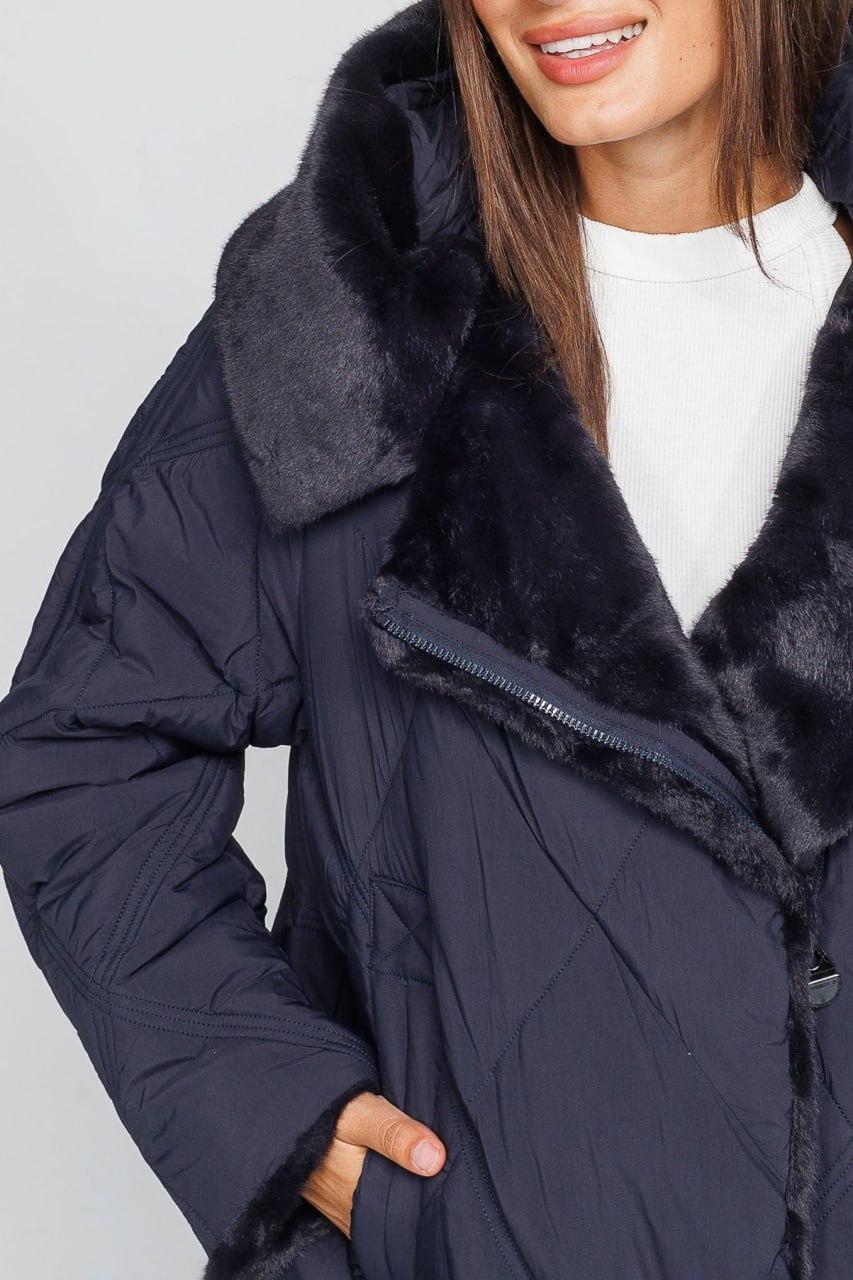 Тренч-пуховик жіночий з хутром р. 52 Синій (60452a/52) - фото 7