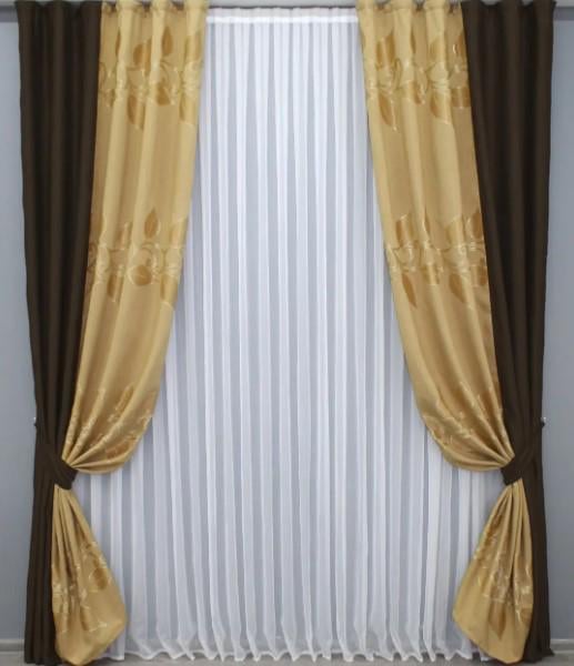Комплект штор блекаут/жаккард 1,5х2,7 м 2 шт. Коричневый/Золотистый (014дк/834-1020ш)