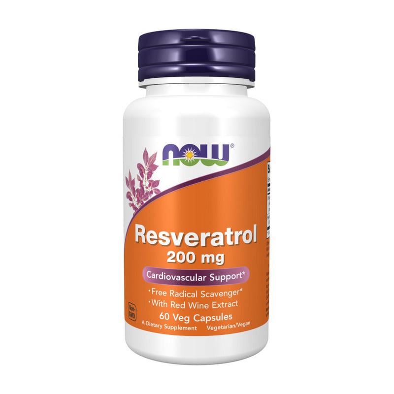 Ресвератрол с экстрактом красного вина NOW Resveratrol 200 mg 60 вер. капс. транс-форма