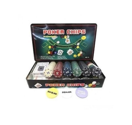 Набор игровых покеров Poker Chips покер на 100 фишек с номиналом в металлической коробке (25714962)