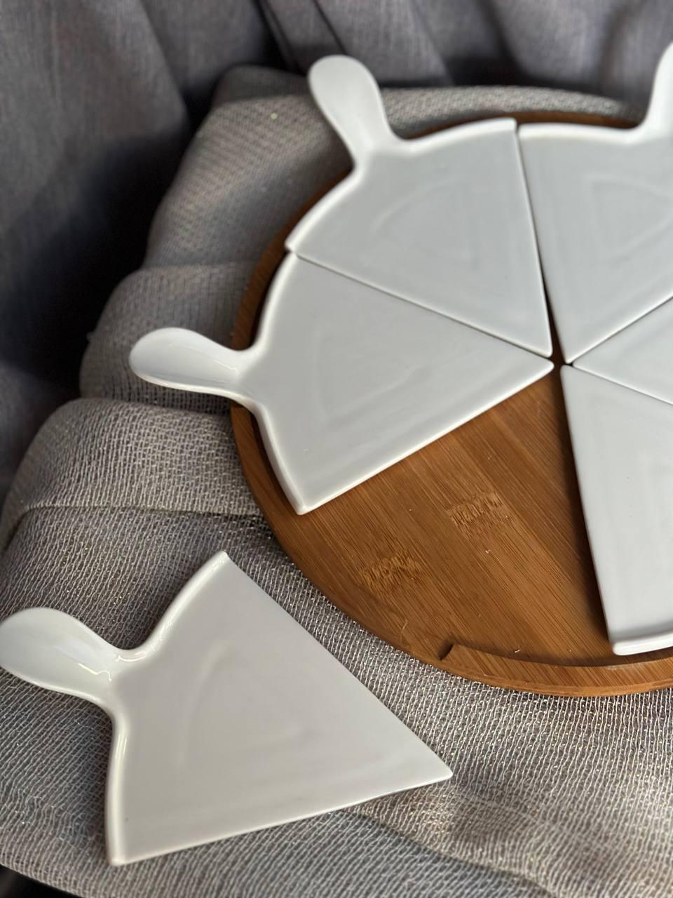 Блюдо для пиццы Yiwu HP1248 керамическое на поворотной подставке 28 см Белый (HP1248) - фото 4