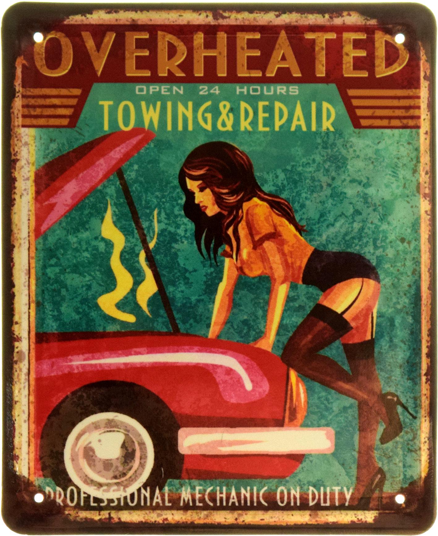 Табличка металлическая "Towing&Repair Professional Mechanic On Duty Pin Up" 18x22 см (ms-103857)