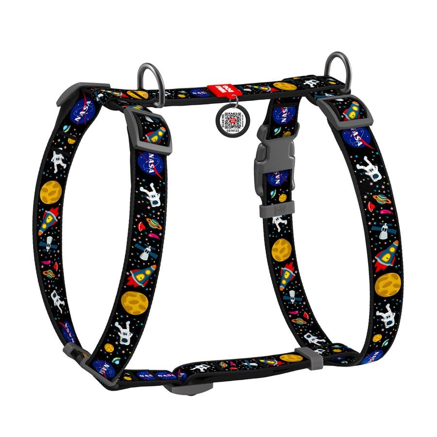 Шлея для собак анатомическая Waudog Nylon NASA с QR-паспортом М 20 мм А 40-70 см/В 50-80 см Black (5542)