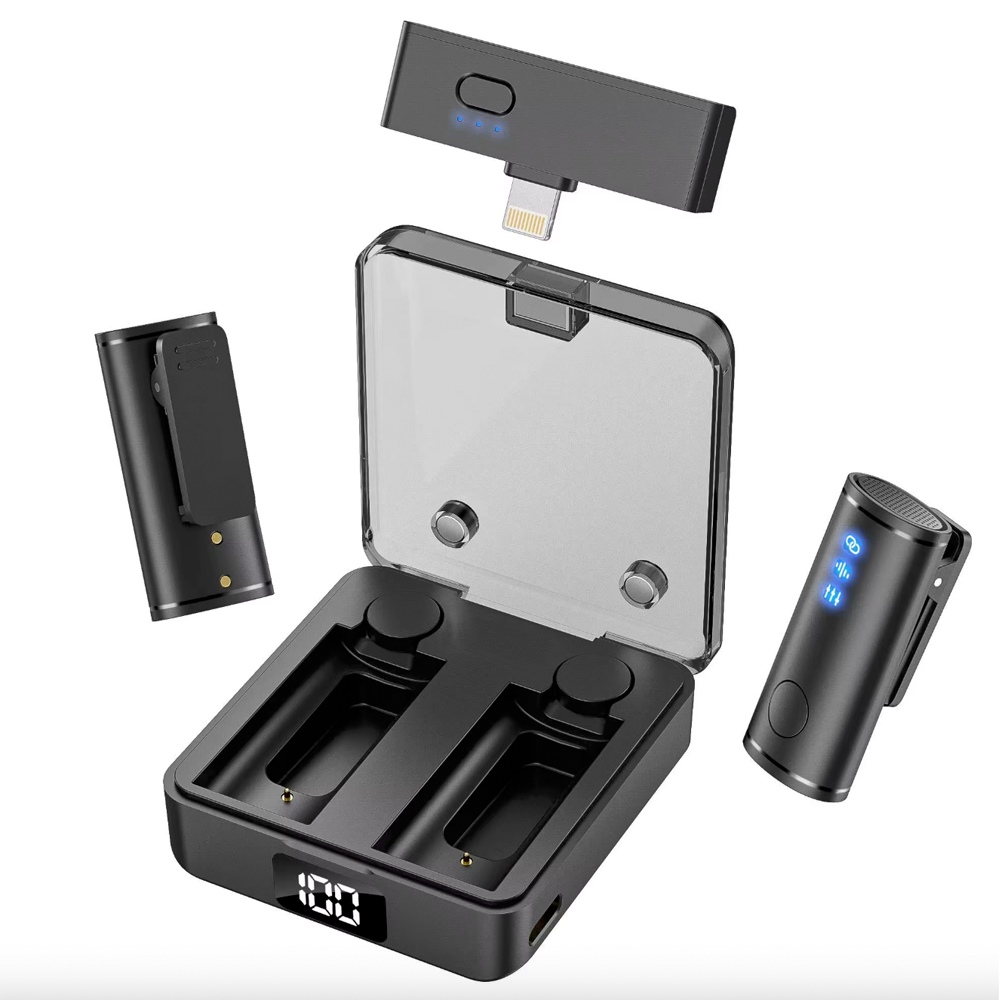 Микрофон петличный беспроводной Savetek M5S 2в1 для iPhone Lightning adapter Черный - фото 2