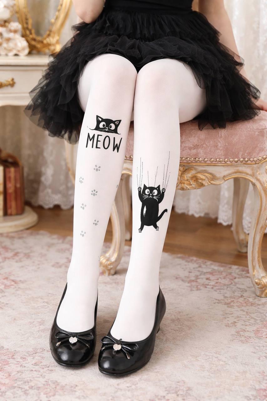 Колготы капроновые для девочки Day Mod с котиком 5-6 лет 106-118 см Белый (2125173)