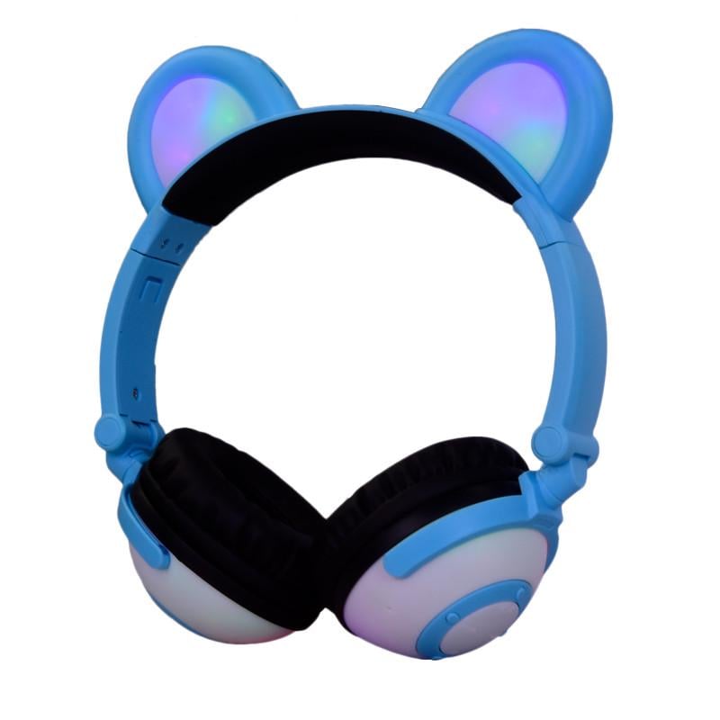 Наушники LINX Bear Ear Headphone с ушками LED подсветка Голубой (SUN1861)