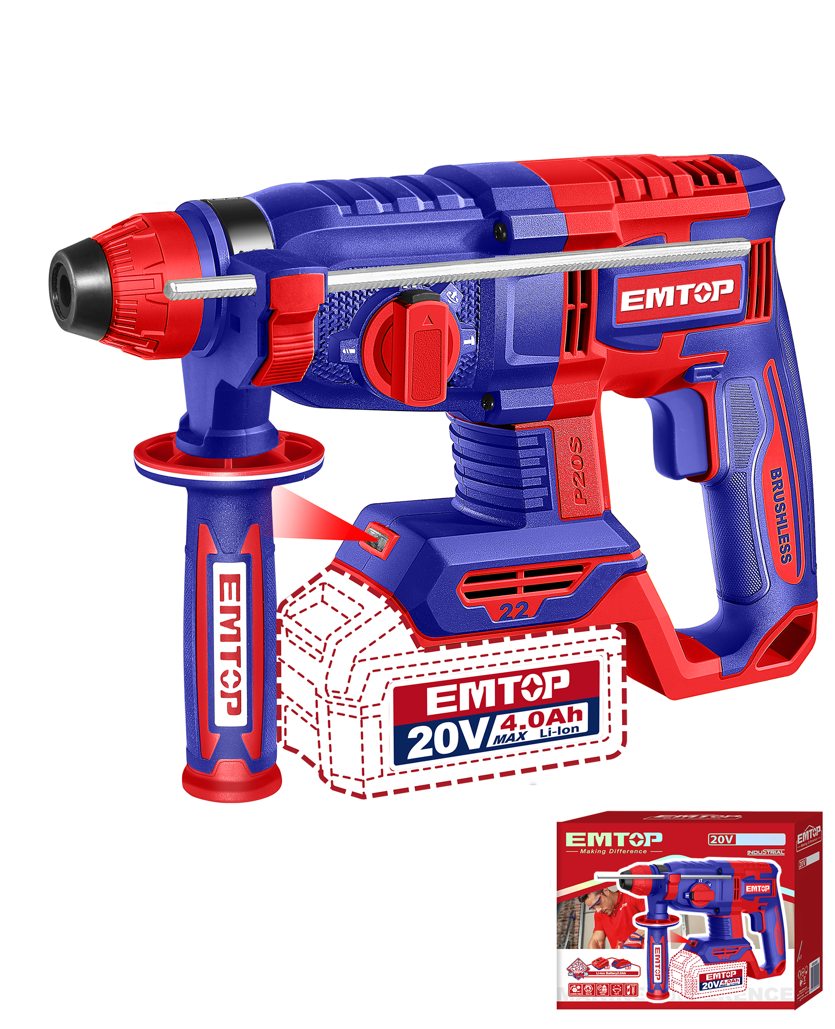 Перфоратор акумуляторний EMTOP ELRH21228 без АКБ та ЗП