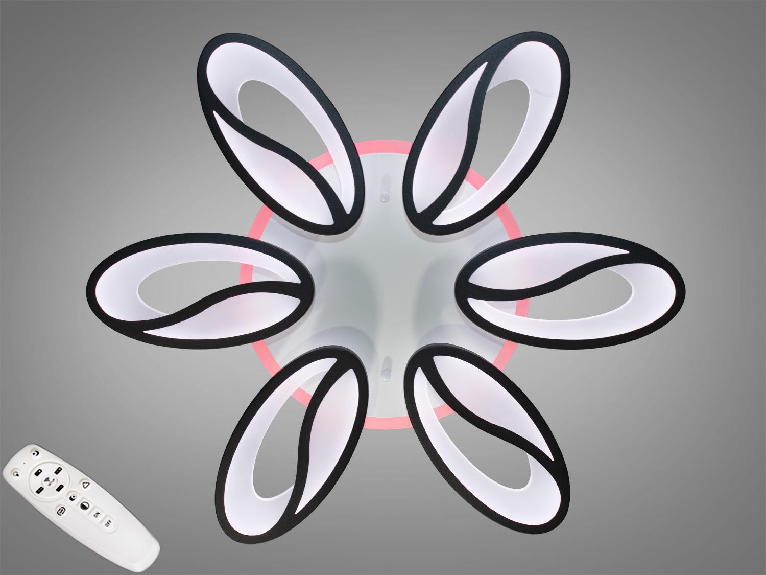 Люстра стельова LED підсвічування/димер/пульт 105W Чорний (8090/6BK 3col dim) - фото 1