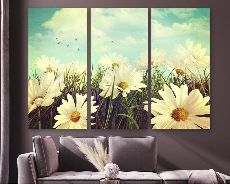 Модульная картина KIL Art Дикие ромашки на холсте из трех частей 128x81 см (M3_L_656)