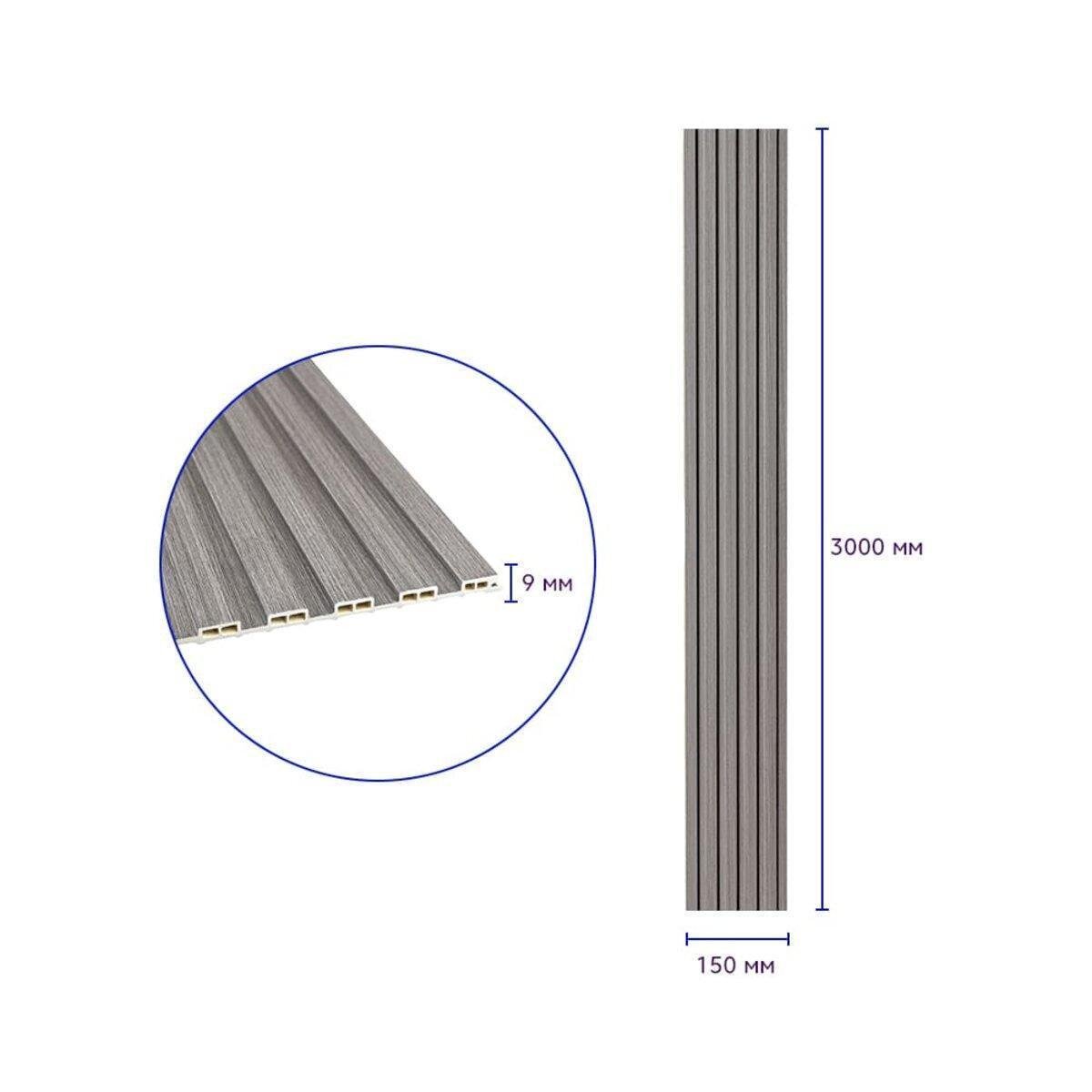 Рельс декоративный WPC стеновой 3000х150х9 мм Серый (SW-00001870) - фото 3 Рельс декоративный WPC стеновой 3000х150х9 мм Серый (SW-00001870) - фото 3