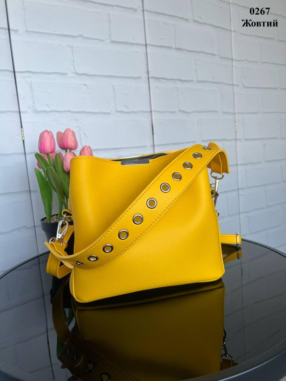 Сумка женская через плечо кросс-боди с двумя съемными ремнями из экокожи Желтый - фото 3