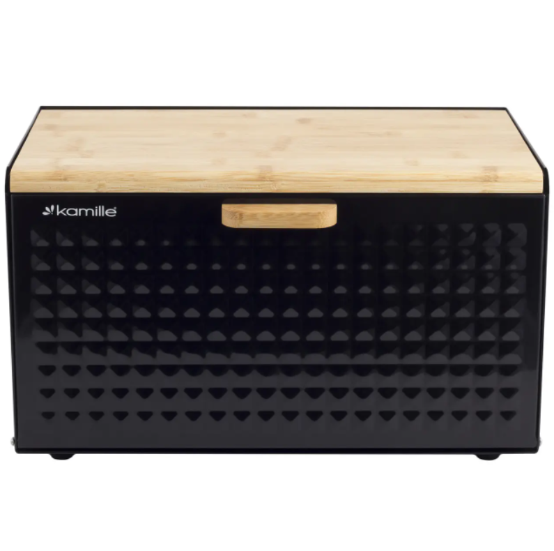 Хлебница Kamille KM-1119 35,5х21,5х19,5 см из нержавеющей стали и бамбука Черный (NA002346)