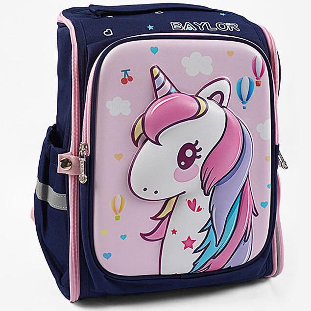 Школьный рюкзак для девочки Единорог отделения 2 шт./карманы 2 шт. 37 см Сине-розовый (2692951401)