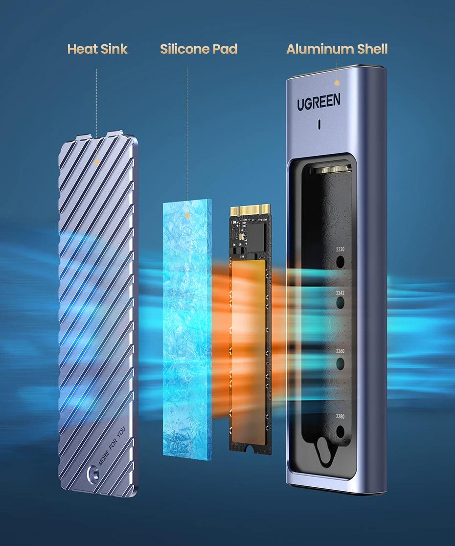 Корпус UGREEN для M.2 NVME та SATA SSD дисків 10 Гбіт/с з кабелями M та B&M 2280/2230/ 2242/2260 для PCI-e та NGFF Сріблястий (90408) - фото 11