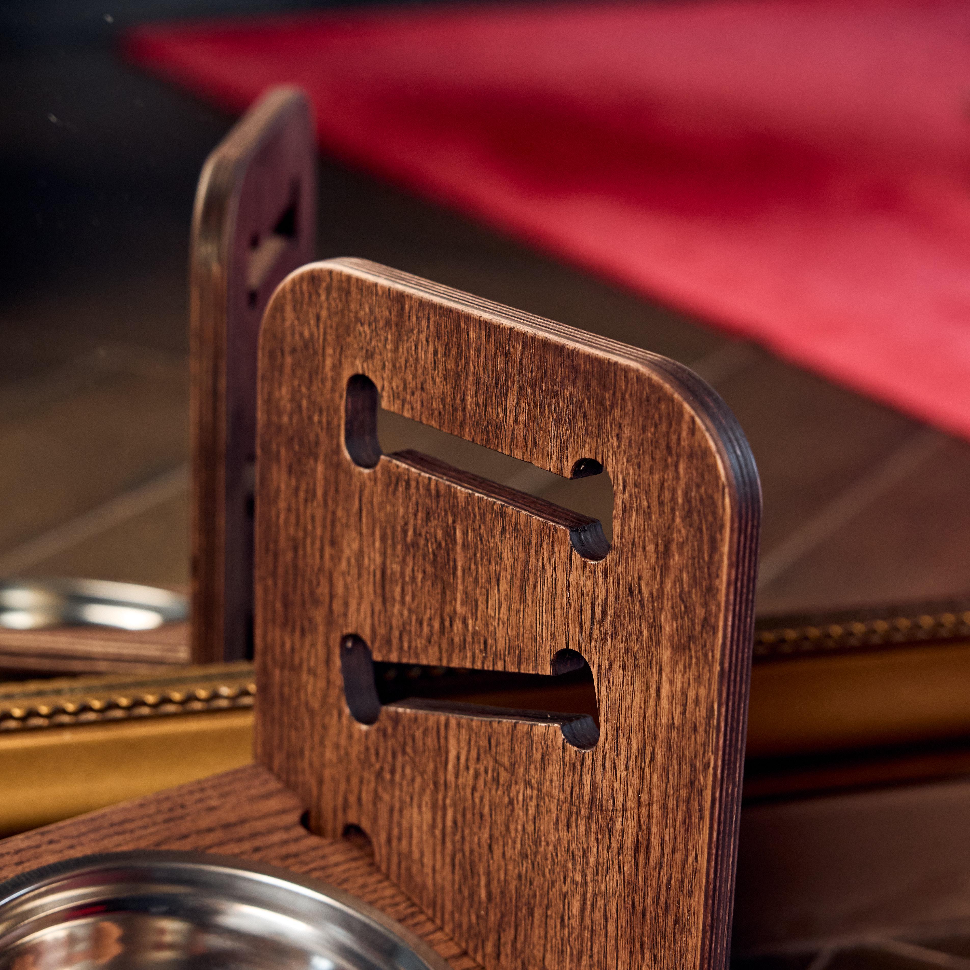 Миска на подставке для кота собаки OrganicSchef из нержавеющей стали двойная Flex 30х39х18 см 0,6/0,6 л Коричневый/Венге (811633332222) - фото 2 Миска на подставке для кота собаки OrganicSchef из нержавеющей стали двойная Flex 30х39х18 см 0,6/0,6 л Коричневый/Венге (811633332222) - фото 2