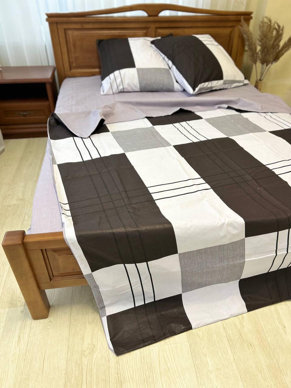 Комплект постільної білизни Клітинка Танос бавовняний євро 200х22/70х70 см Сірий (15887509)