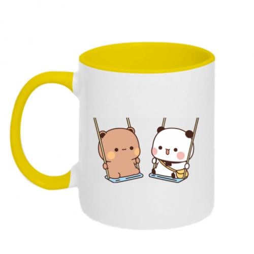 Чашка керамическая двухцветная Бубу и Дуду на качелях 320 мл Бело-желтый (15759607-34-193864) - фото 1 Чашка керамическая двухцветная Бубу и Дуду на качелях 320 мл Бело-желтый (15759607-34-193864) - фото 1