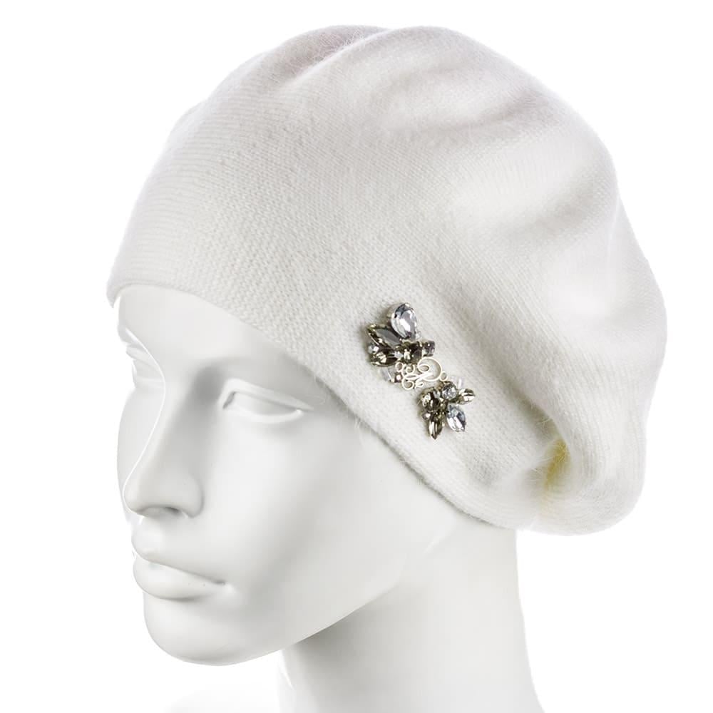 Берет женский Actrics WH778 из ангоры двойной на ножке с камнями L/57-58 Белый